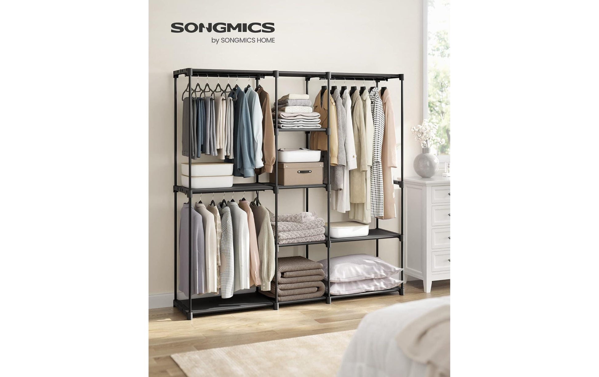 Songmics Garderobenständer – Stahl/Kunststoff, Schwarz, 182 × 43 × 182 cm
