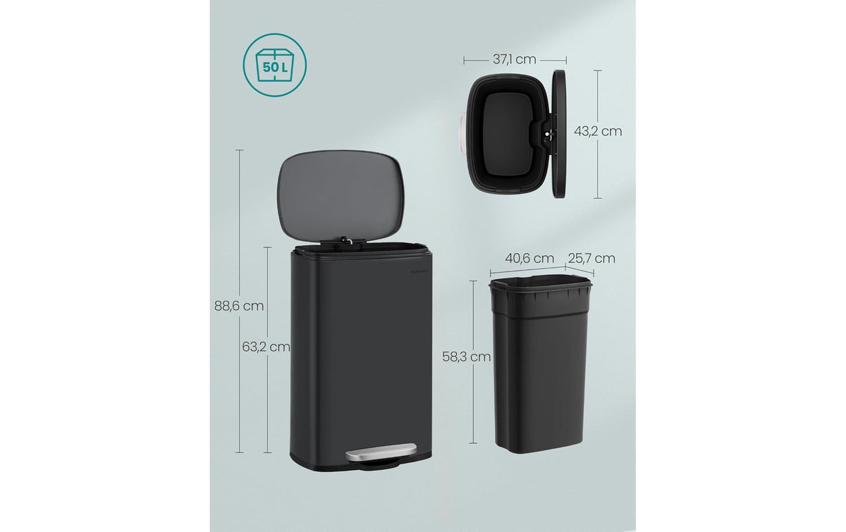 Songmics Treteimer – 50 l – Kunststoff/Stahl, rechteckig – schwarz
