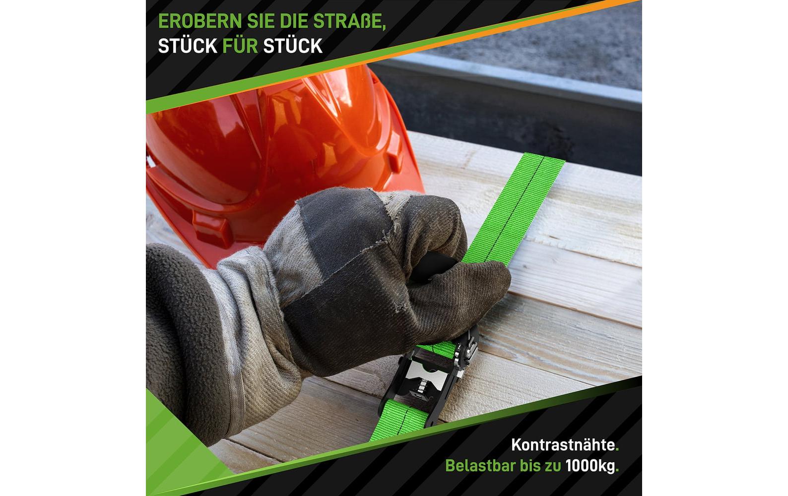 HARDTWERK Schlaufenband 6'000 × 25 mm, Polyester, grün, mit Schnalle, bis 1000 kg, 4 Stk.