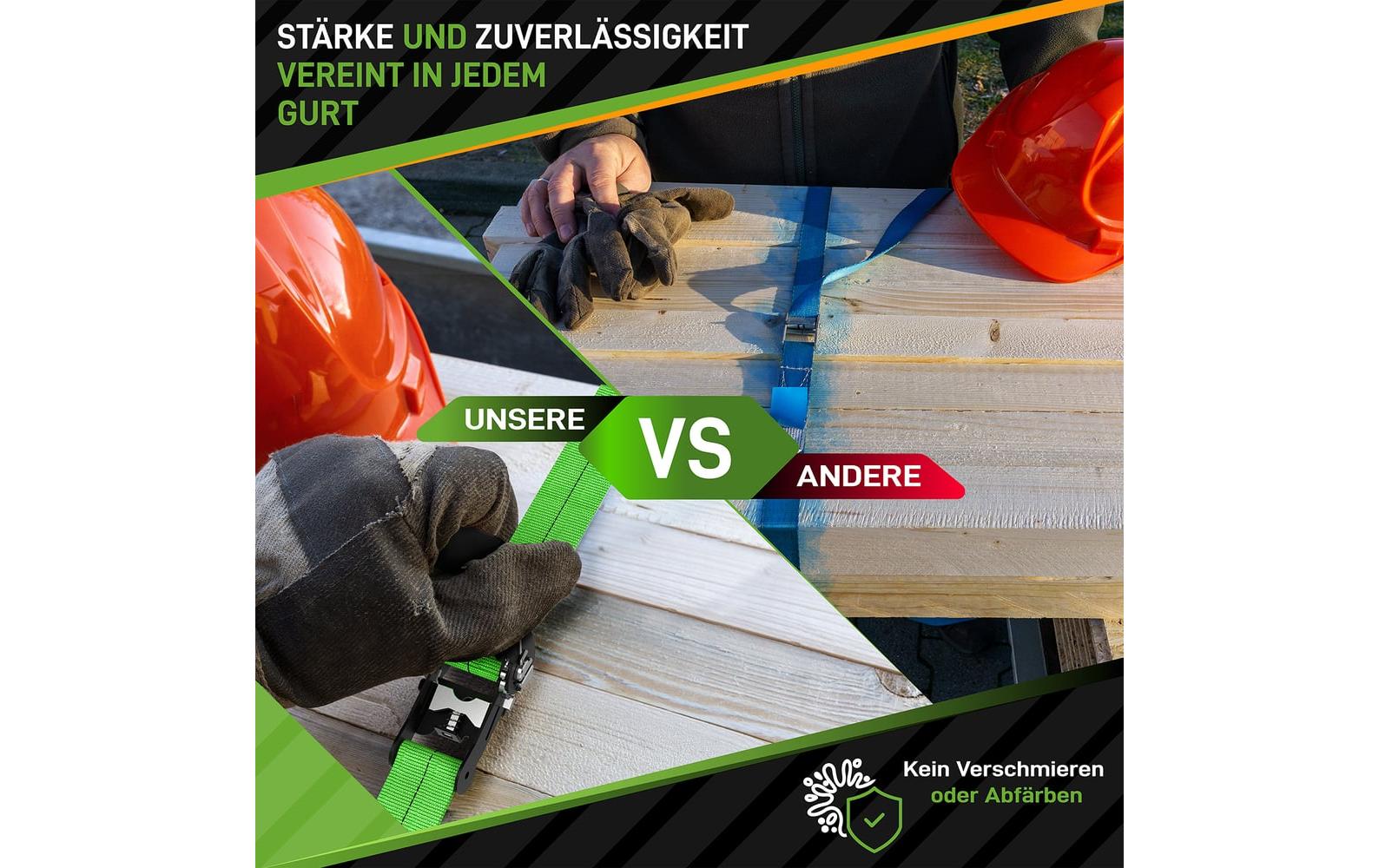HARDTWERK Schlaufenband 6'000 × 25 mm, Polyester, grün, mit Schnalle, bis 1000 kg, 4 Stk.