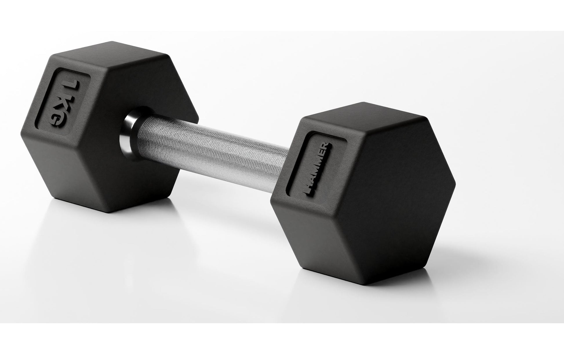 HAMMER Kurzhantel mit festem Gewicht, 1 kg, Gusseisen, Schwarz/Silber, gummiert – 1 Stück