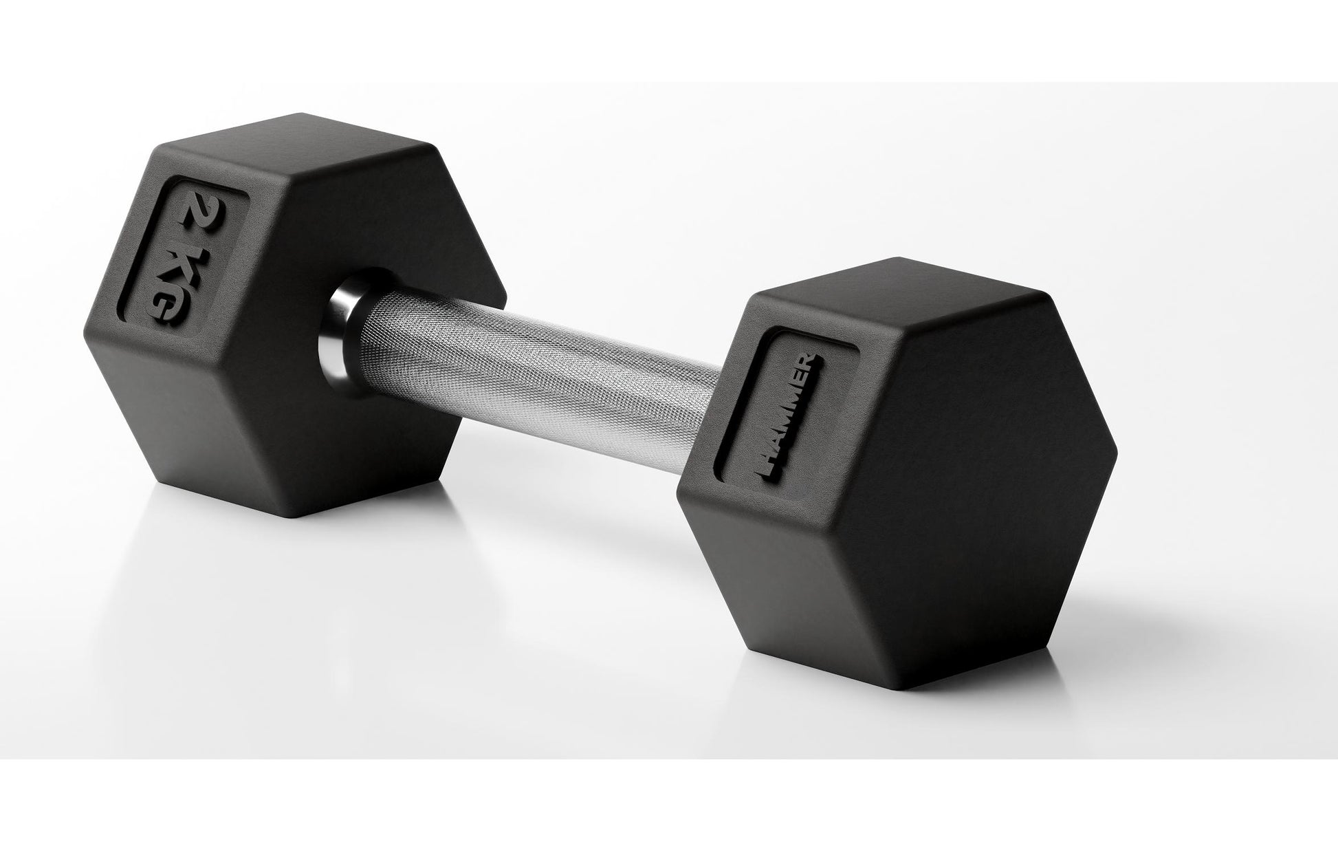 HAMMER Kurzhantel mit festem Gewicht, Gusseisen, Schwarz/Silber, gummiert, 2 kg – 1 Stück