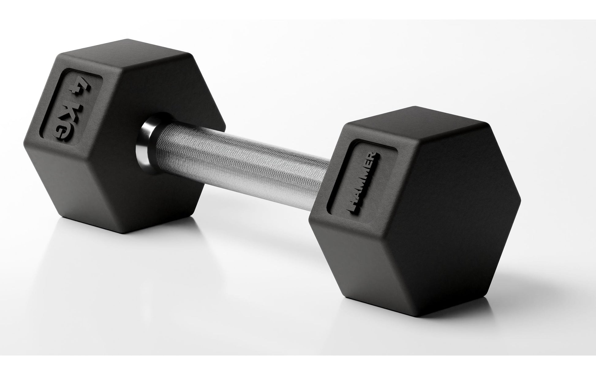 HAMMER Kurzhantel, PRO, 4,0 kg, Gusseisen, Schwarz/Silber, gummiert – 1 Stück