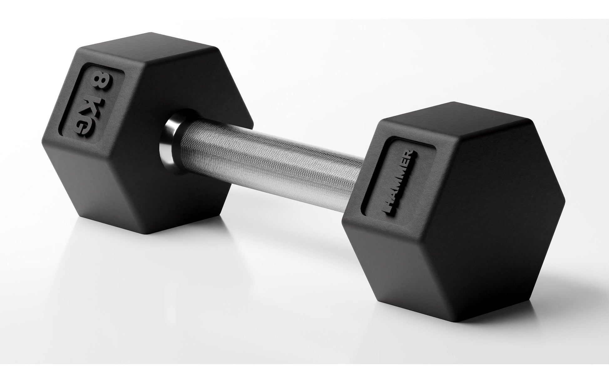 HAMMER Kurzhantel mit festem Gewicht, Gusseisen/Kunststoff, Schwarz/Silber, gummiert, 8 kg – 1 Stück