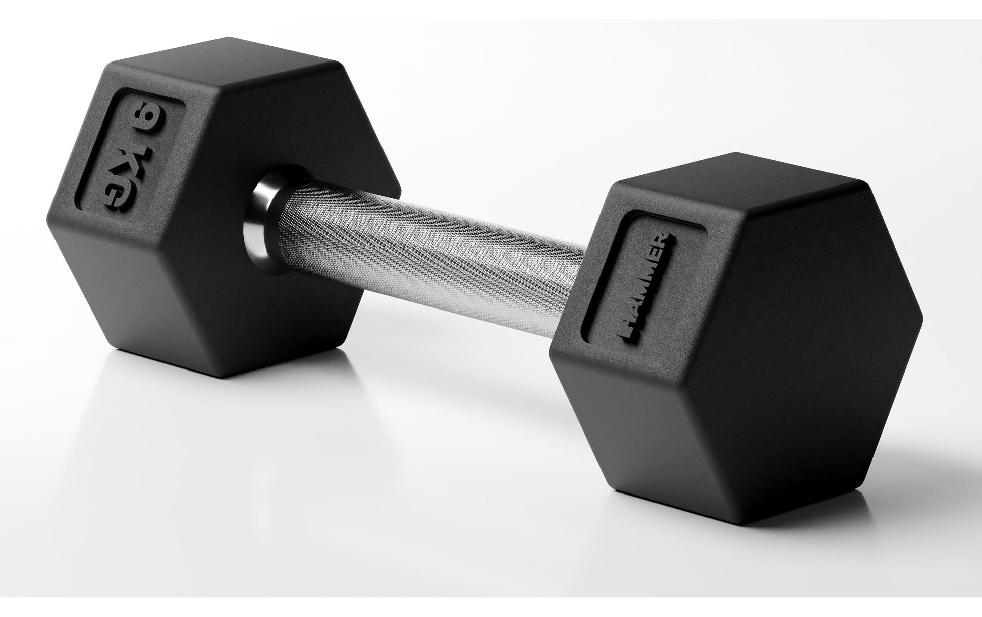 HAMMER Hexagon Kompakthantel PRO Kurzhantel 9 kg – Gusseisen/Gummi – Schwarz/Silber