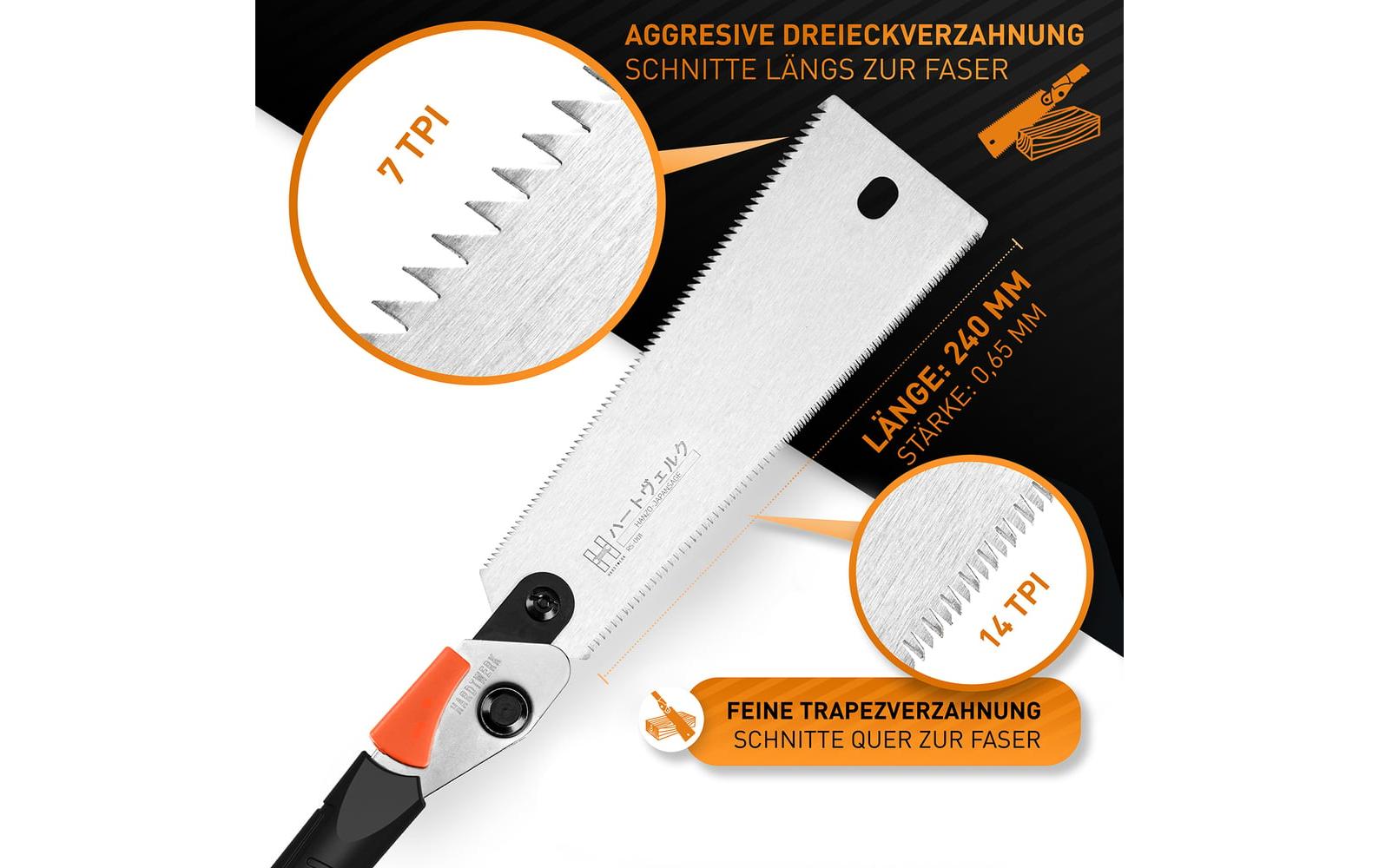 Hardtwerk Ersatz-Sägeblatt 240 mm Karbonstahl – für Hanzo Japansäge