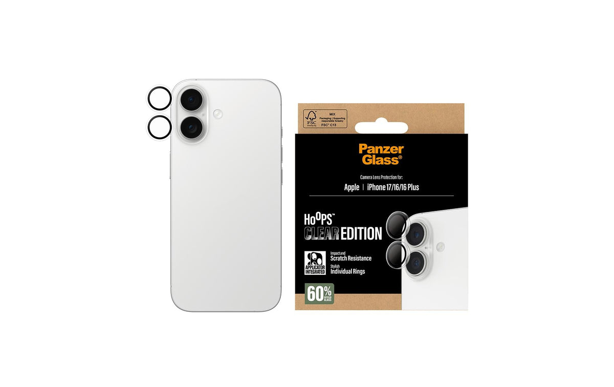 PanzerGlass Displayschutzfolie – für Apple iPhone 17/16/16 Plus, 44,5 × 42,3 × 2 mm, Hartglas