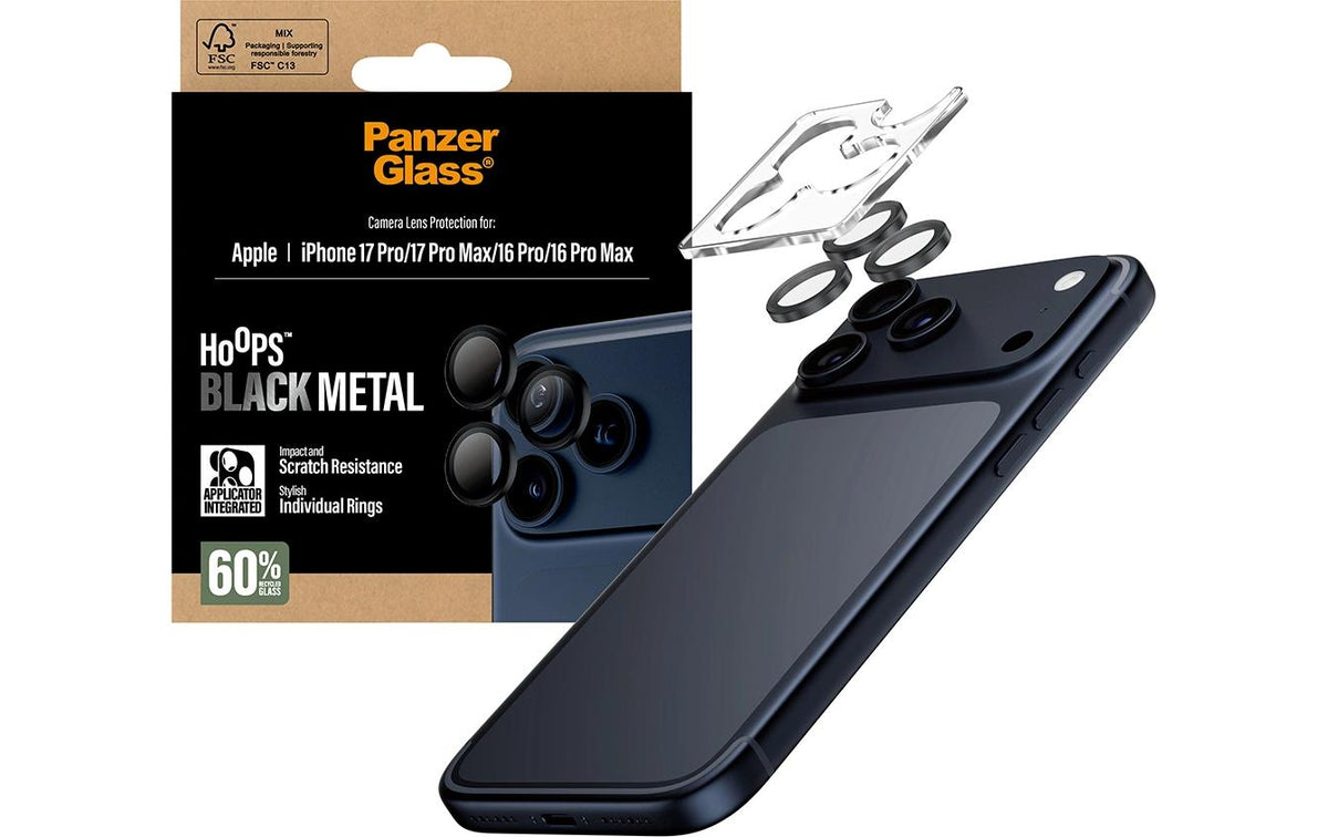 PanzerGlass Kameraschutz – für Apple iPhone 17 Pro/17 Pro Max/16 Pro (u. a.), Hartglas, Schwarz