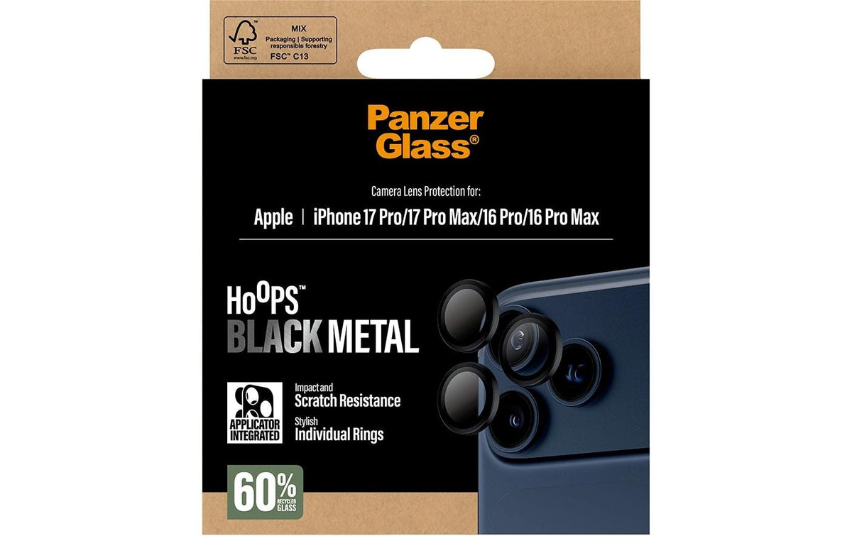 PanzerGlass Kameraschutz – für Apple iPhone 17 Pro/17 Pro Max/16 Pro (u. a.), Hartglas, Schwarz