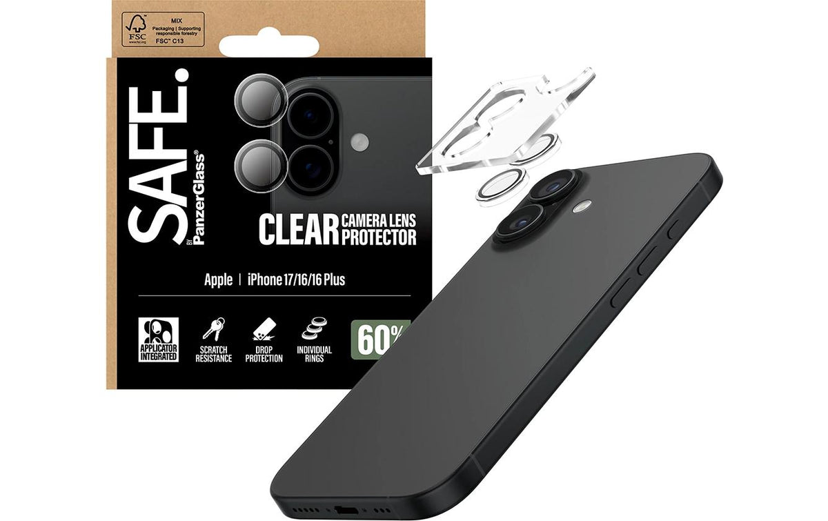 PanzerGlass Kameralinsenschutz – für iPhone 16, iPhone 16 Plus, iPhone 17 – Transparent, Gehärtetes Glas