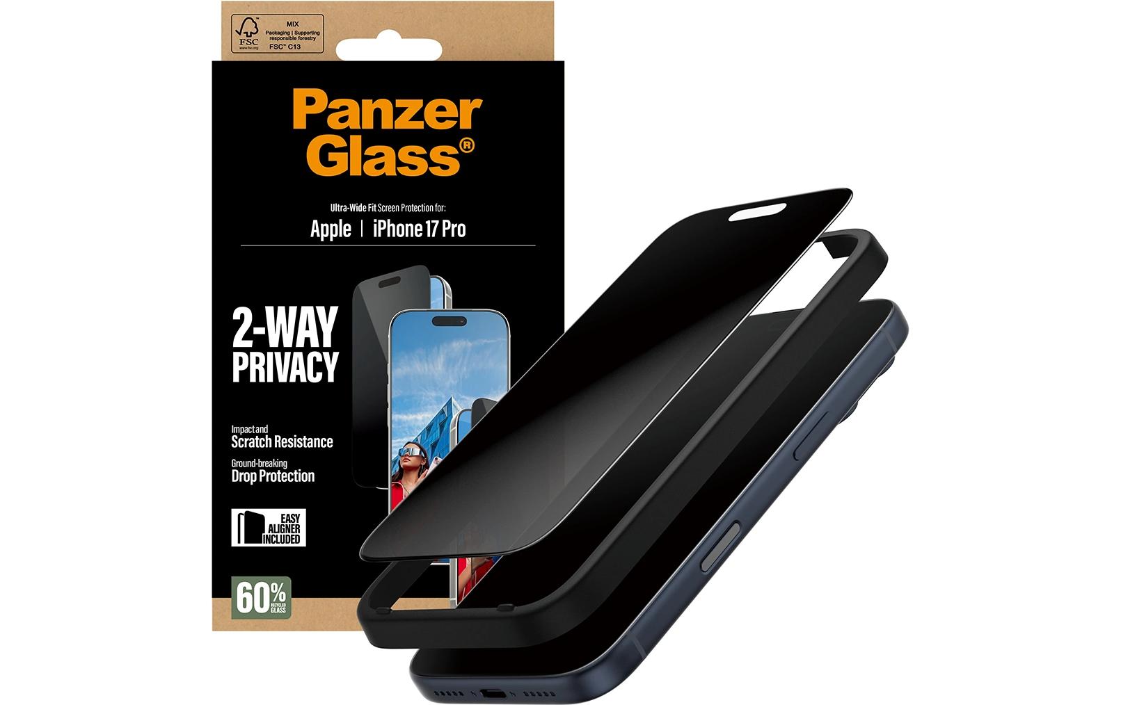 PanzerGlass Displayschutzfolie – 2-Wege-Privatsphäre, für Apple iPhone 17 Pro