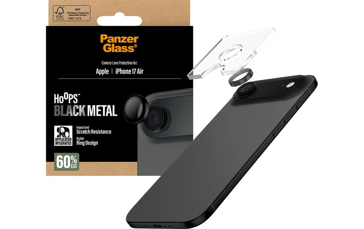 PanzerGlass Hoops – Kameraschutz, Gehärtetes Glas – für Apple iPhone 2025 Air – Schwarz