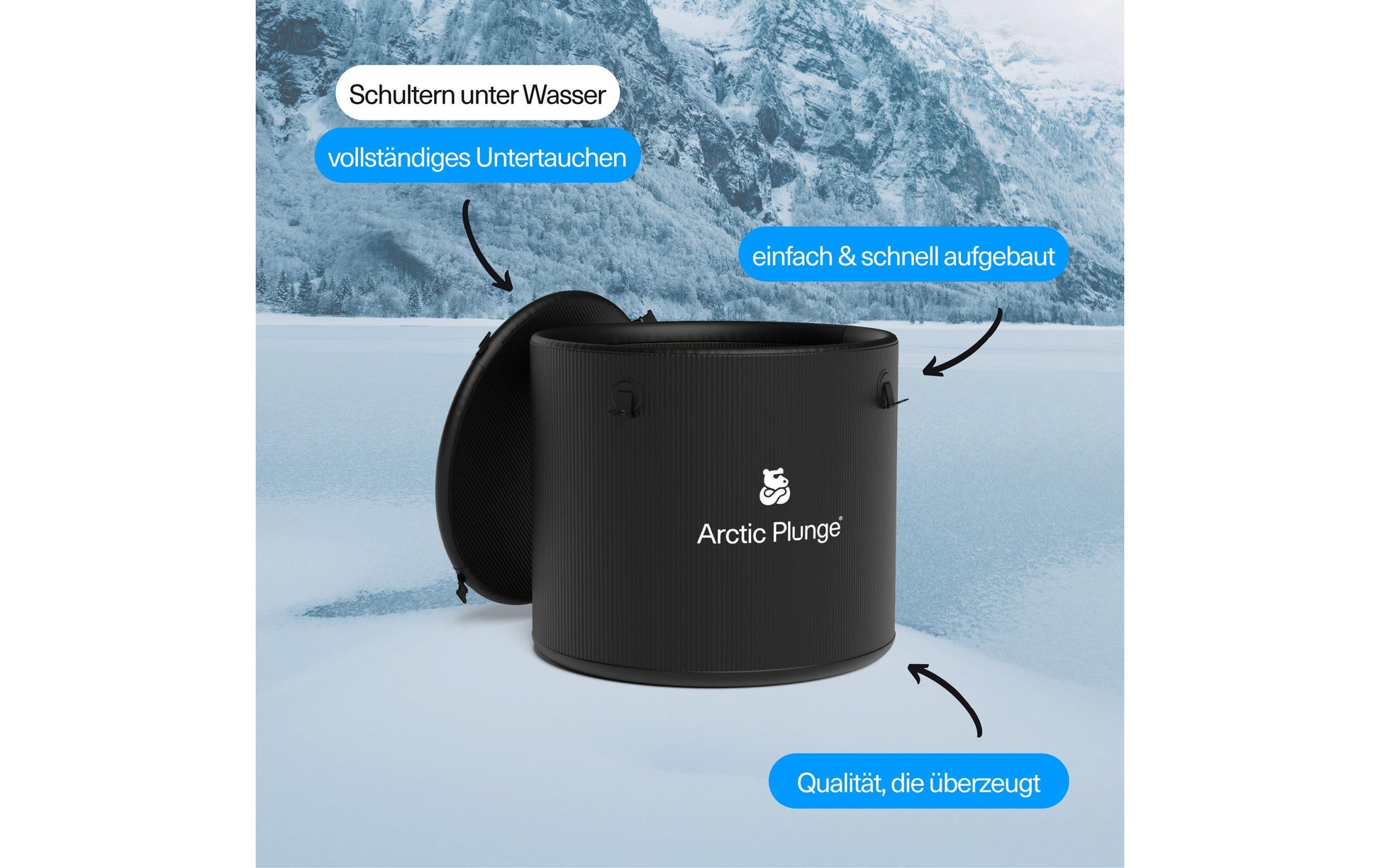 Arctic Plunge Eisbad Portable – rund, schwarz, PVC
