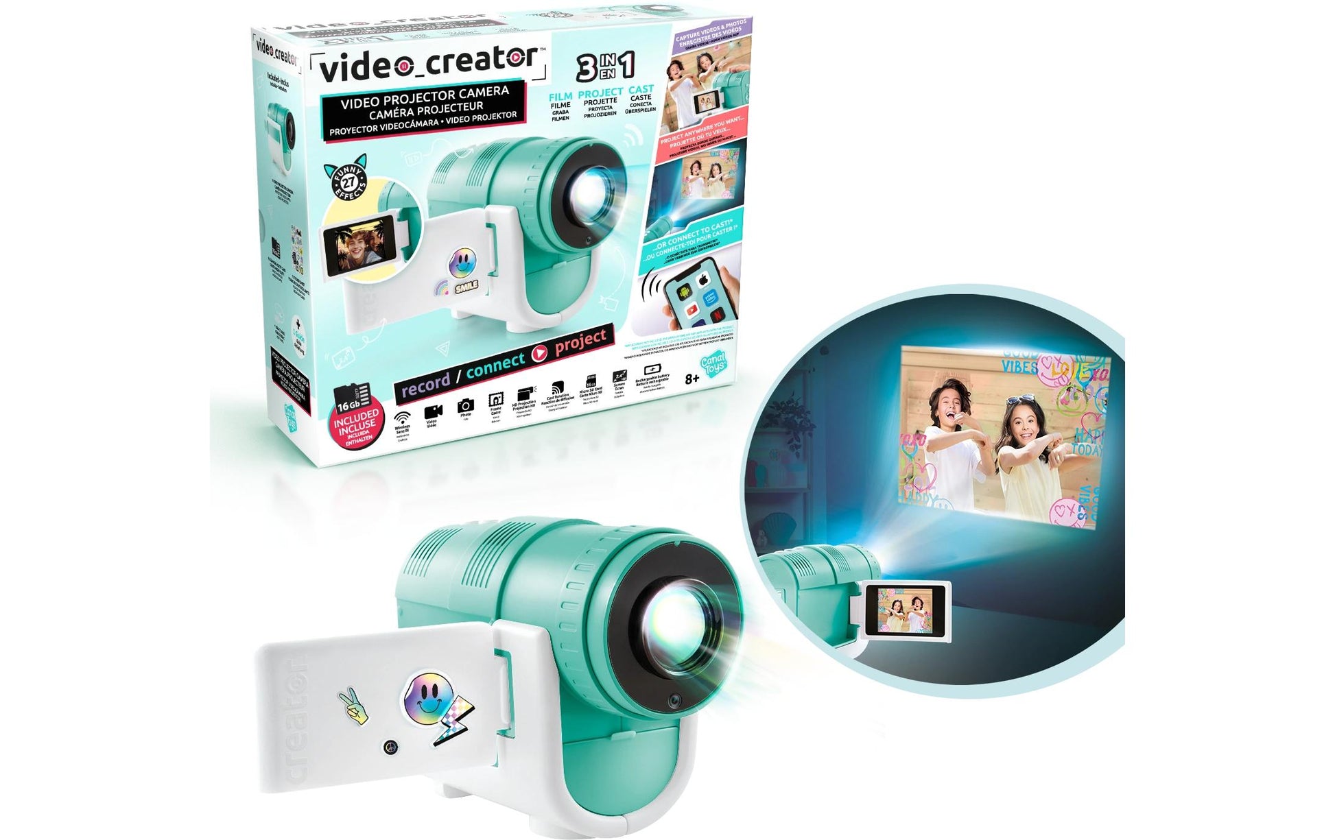 Canal Toys Spielzeug-Kamera Camera Projector – 16 GB, 1 Batterie – 1 Stück – ab 8 J. – türkis/weiss