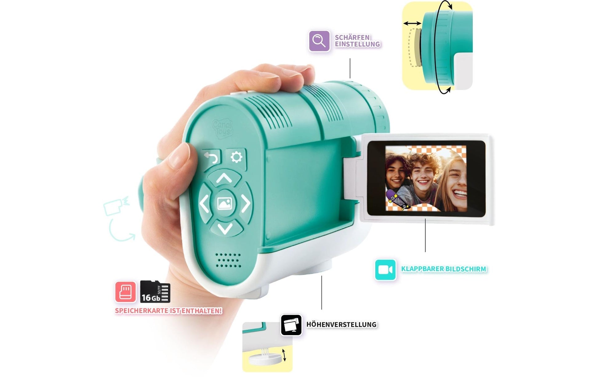 Canal Toys Spielzeug-Kamera Camera Projector – 16 GB, 1 Batterie – 1 Stück – ab 8 J. – türkis/weiss