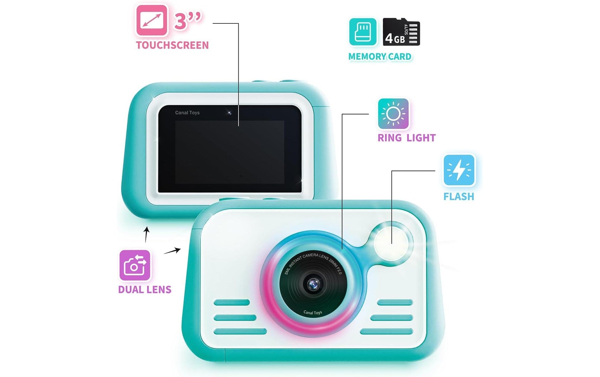 Canal Toys Instant Kamera 2.0 mit Farbpapier – Kompaktkamera, weiss