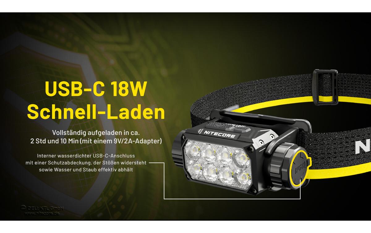 Nitecore Stirnlampe HC75UHE – 3000 lm, 192 m, 5500 mAh Akku, Laufzeit 4,5–84 h – Schwarz