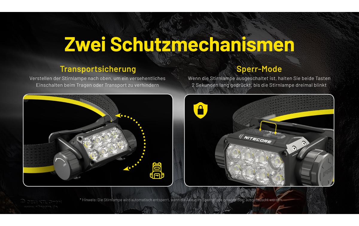 Nitecore Stirnlampe HC75UHE – 3000 lm, 192 m, 5500 mAh Akku, Laufzeit 4,5–84 h – Schwarz