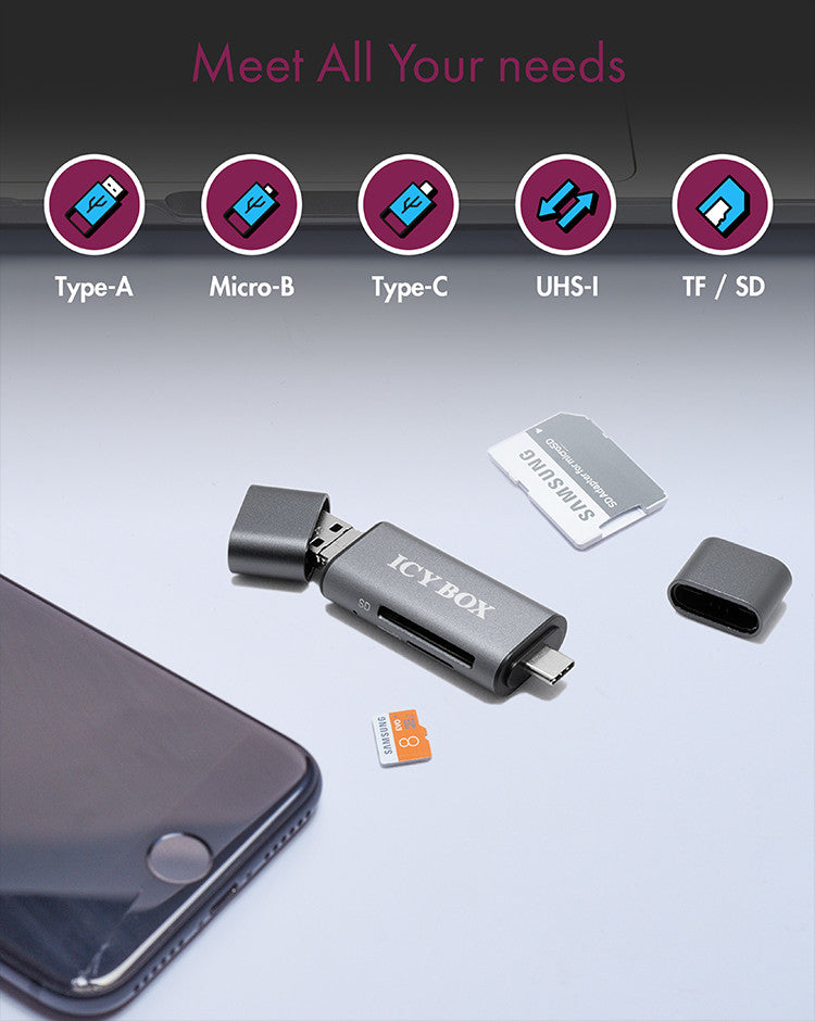 ICY BOX IB-CR200-C – Externer Kartenleser – USB 2.0, MicroSD/SD, 480 Mbit/s