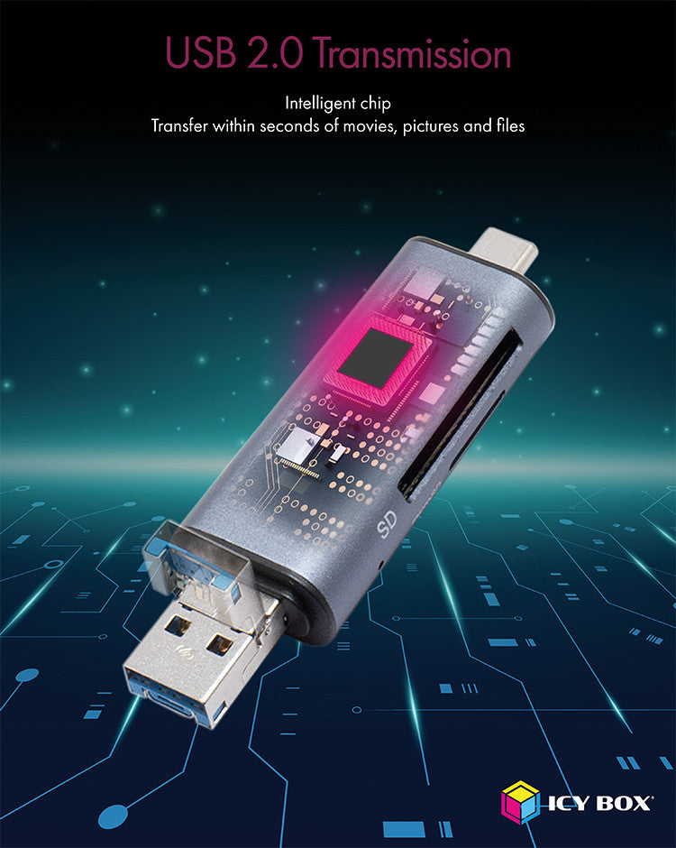 ICY BOX IB-CR200-C – Externer Kartenleser – USB 2.0, MicroSD/SD, 480 Mbit/s
