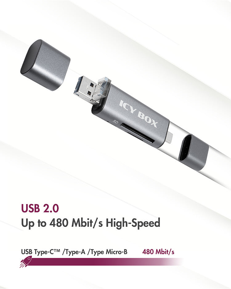 ICY BOX IB-CR200-C – Externer Kartenleser – USB 2.0, MicroSD/SD, 480 Mbit/s