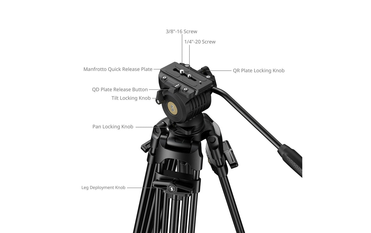 SmallRig FSD14 FreeSpeed Dreibeinstativ – Aluminiumlegierung, bis 186,8 cm, 6,4 kg Traglast – Schwarz