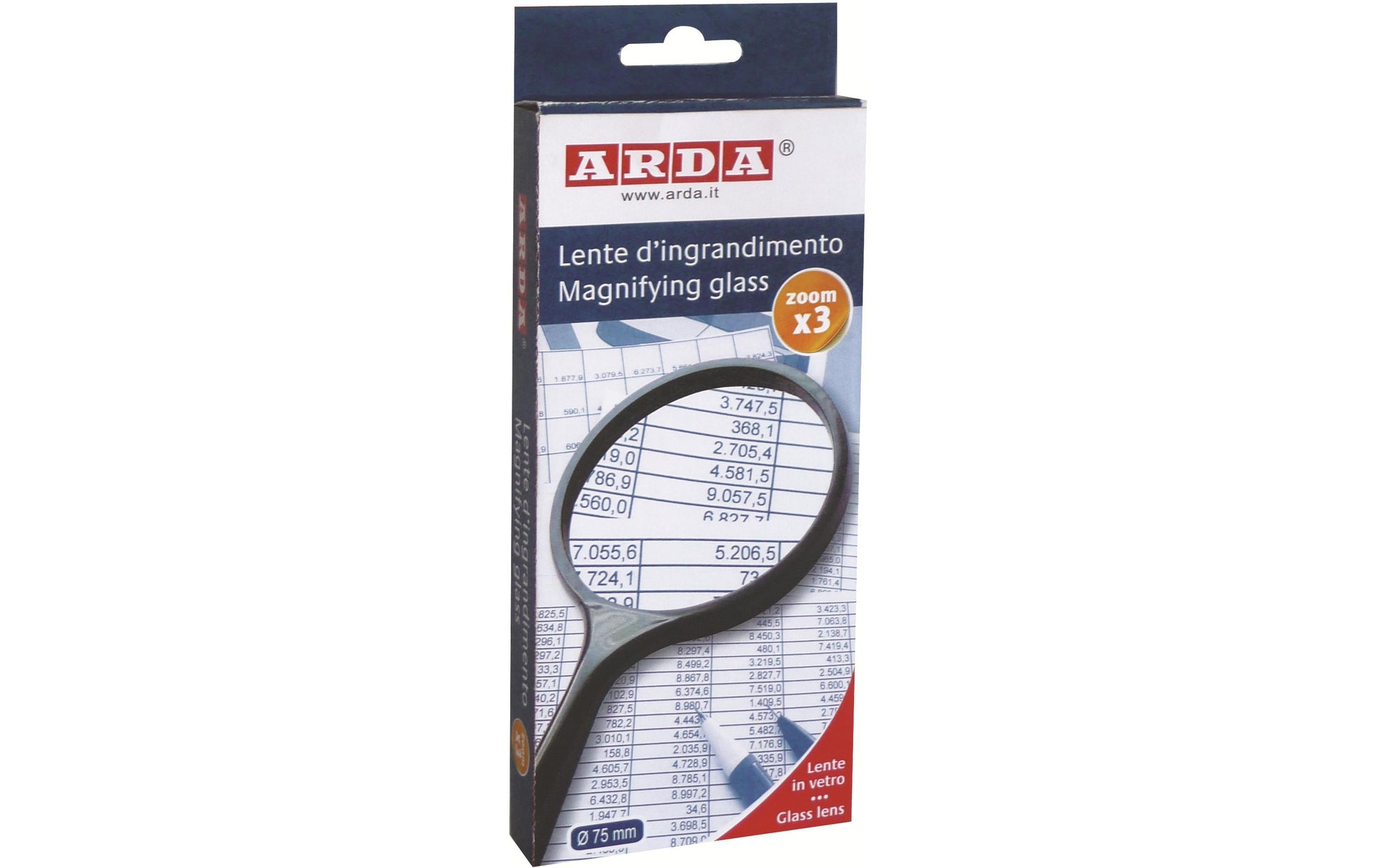 Arda – Handlupe – 3× – Ø 75 mm, ergonomischer Griff, Metallfassung, schwarz