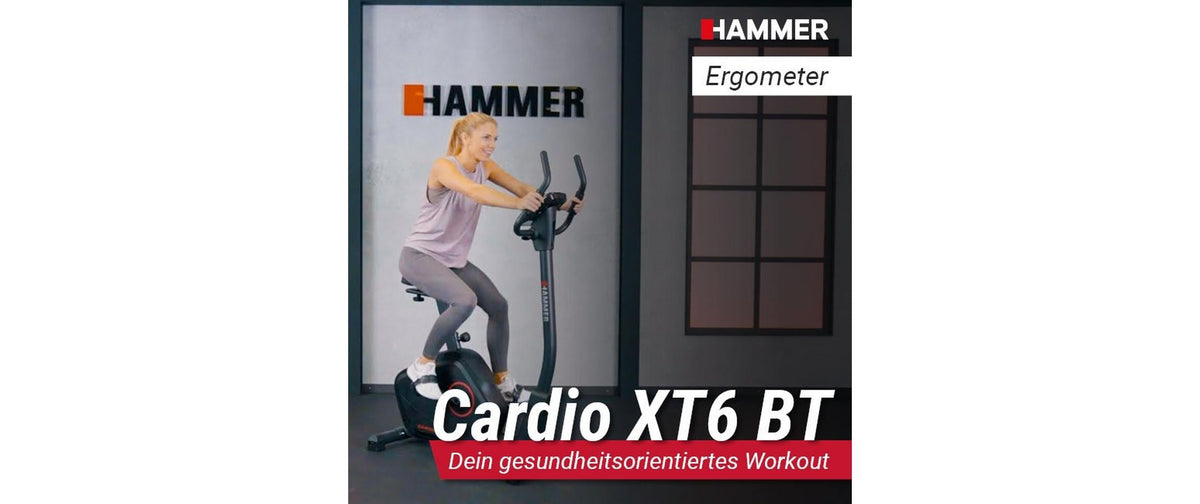 HAMMER Aufrechtes Fahrrad Cardio XT6 BT, Belastbarkeit 130 kg, Schwungmasse 8 kg – Schwarz