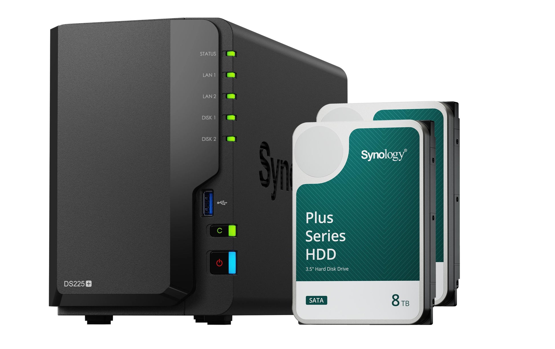 Synology DS225+ – 2-Bay Desktop NAS – Intel Celeron J4125, 2 GB RAM, 2,5GbE, DSM, 16 TB vorinstalliert