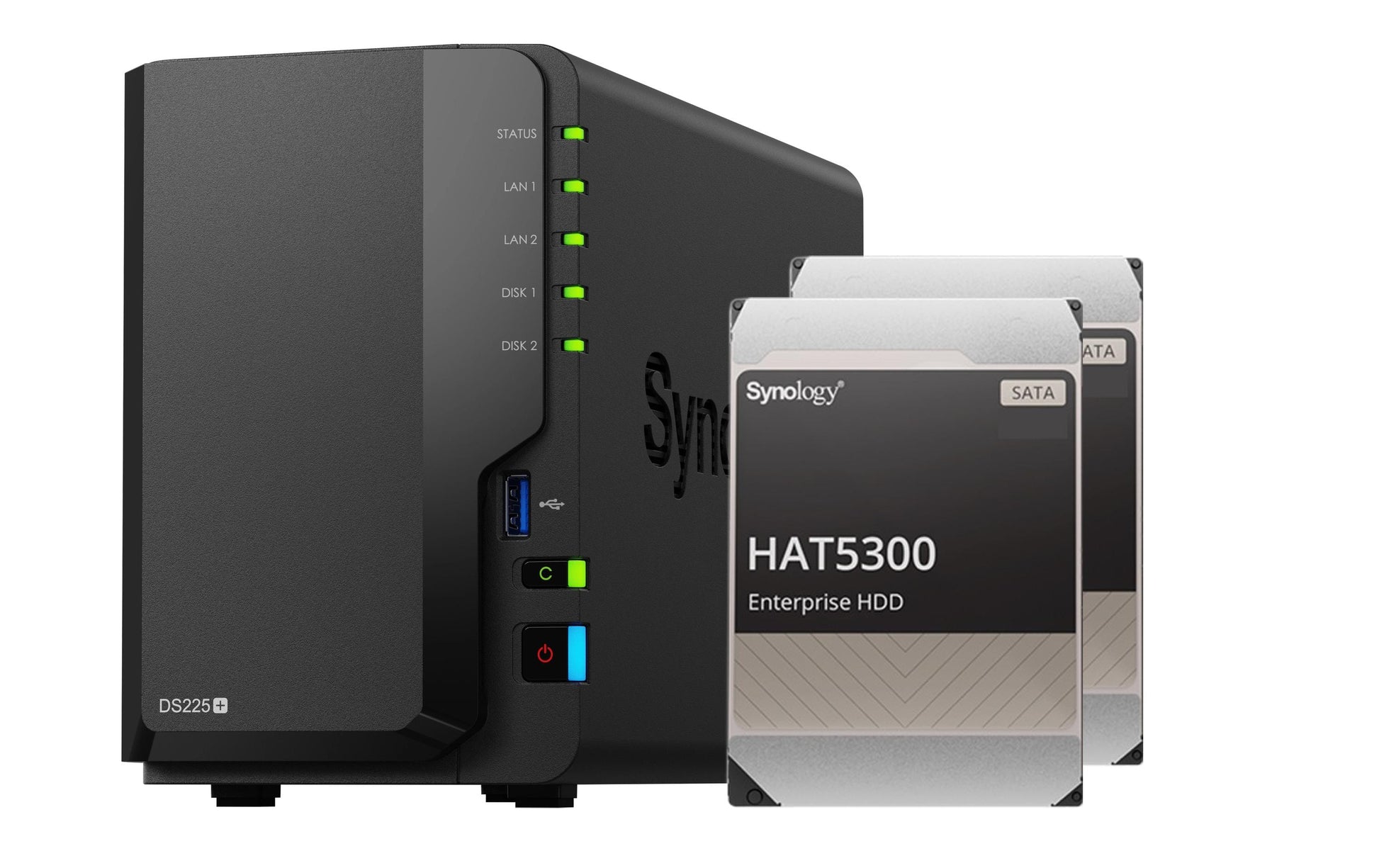 Synology DS225+ – 2-Bay Desktop NAS – Intel Celeron J4125, 2 GB RAM, 2.5GbE, DSM, 8 TB (vorinstalliert)