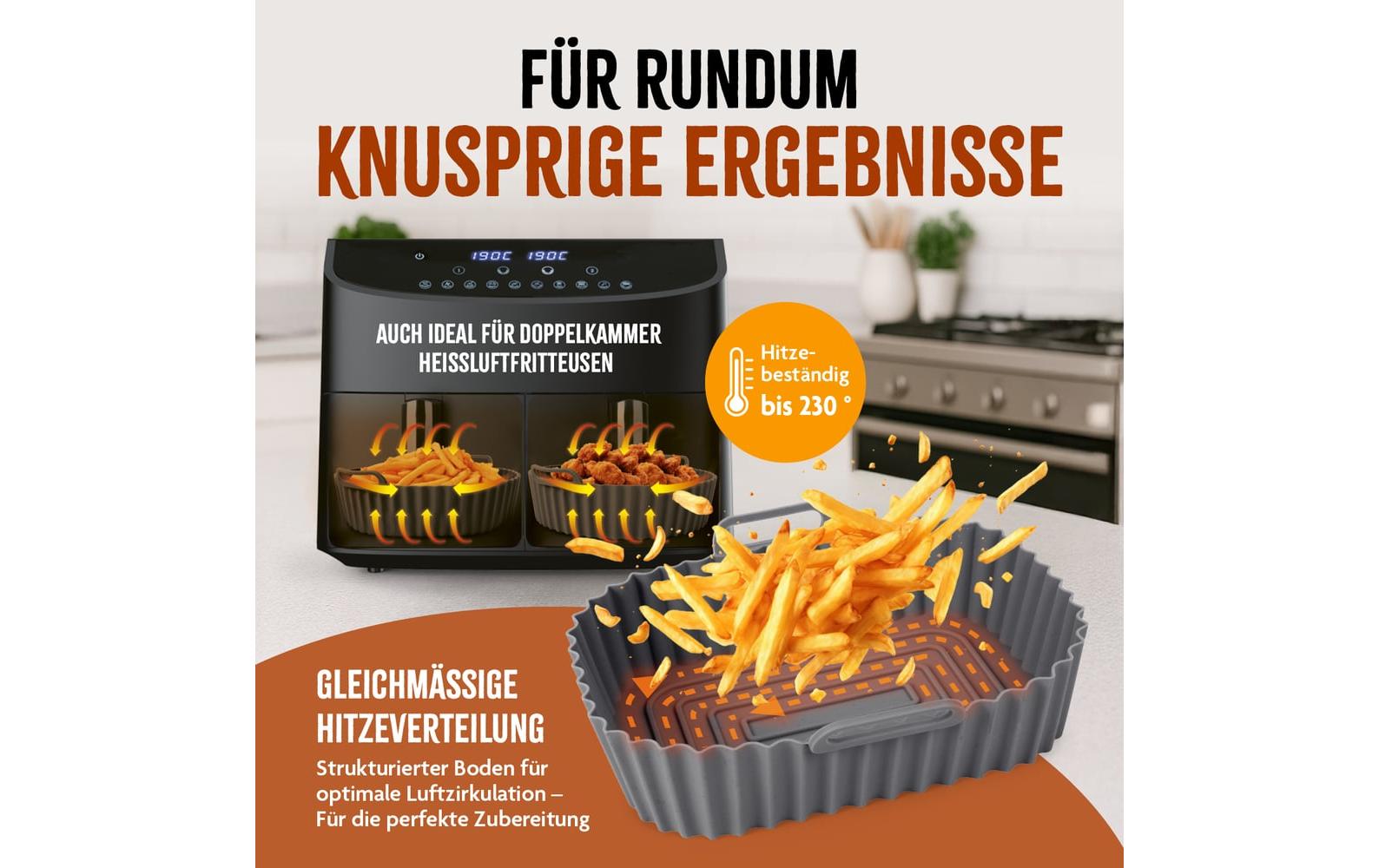 KitchBo – Silikonform-Set für Heissluftfritteusen – 20 × 15 × 6,3 cm, 2 Stk.
