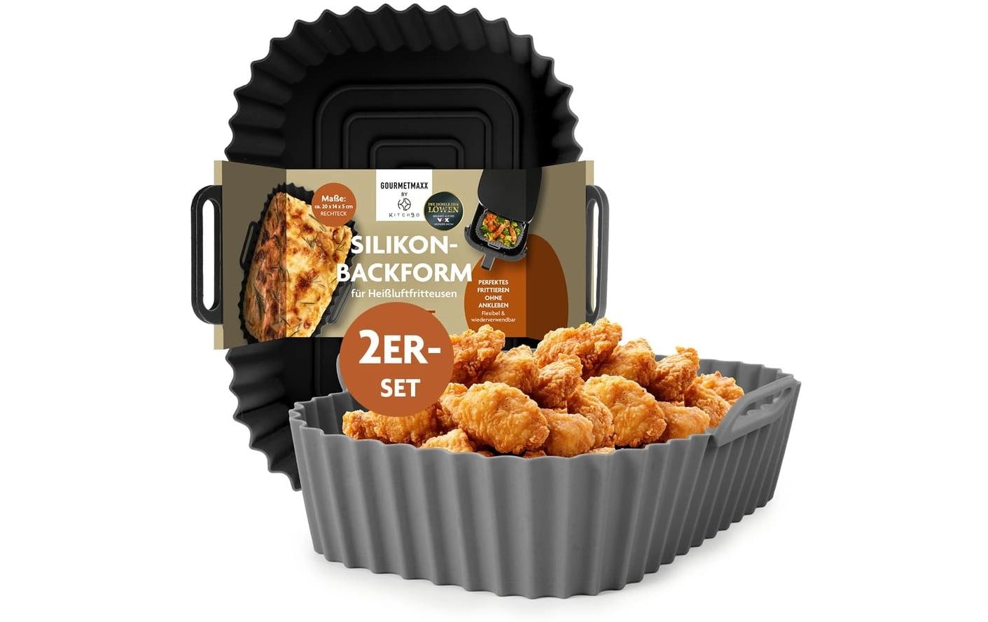 KitchBo – Silikonform-Set für Heissluftfritteusen – 20 × 15 × 6,3 cm, 2 Stk.