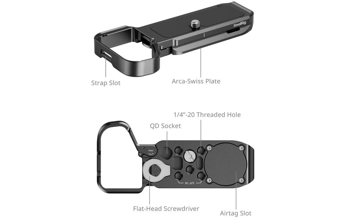SmallRig 5481 Baseplate mit AirTag-Slot – für Sony Alpha 7C II, Alpha 7CR – Schwarz