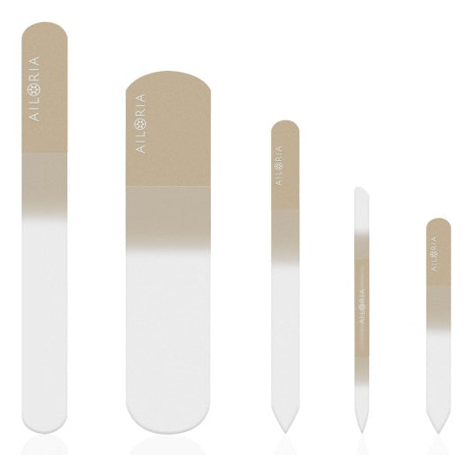Ailoria Nagelfeilenset – 5 Stk, Glasfeilen – Gold – Kunstlederetui