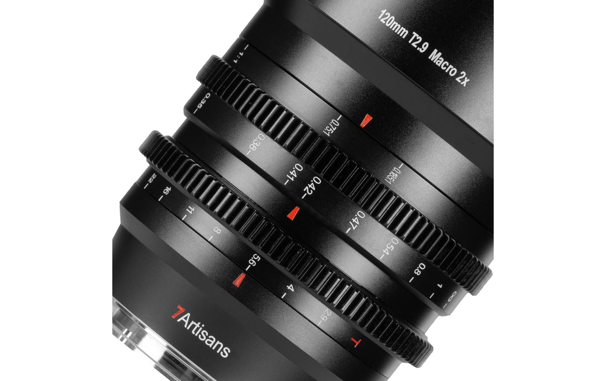 7Artisans 120T29B-R 120 mm T2,9 Makroobjektiv – Canon RF – 2× Makro, Naheinstellgrenze 0,3 m