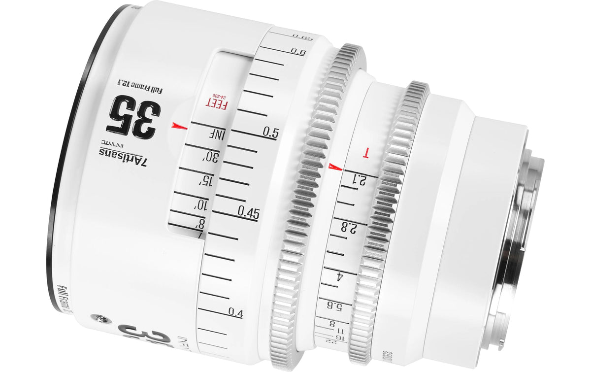 7Artisans 35T21W-EF INF Kinoobjektiv – 35 mm T2.1, EF-Bajonett, Vollformat, 82 mm Filter – für Canon – Weiss