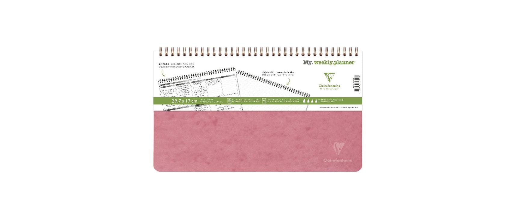 Clairefontaine Wochenplaner ohne Jahr, 15 Monate, 29,7 × 17 cm, Spiralbindung, Hardcover, Rosa