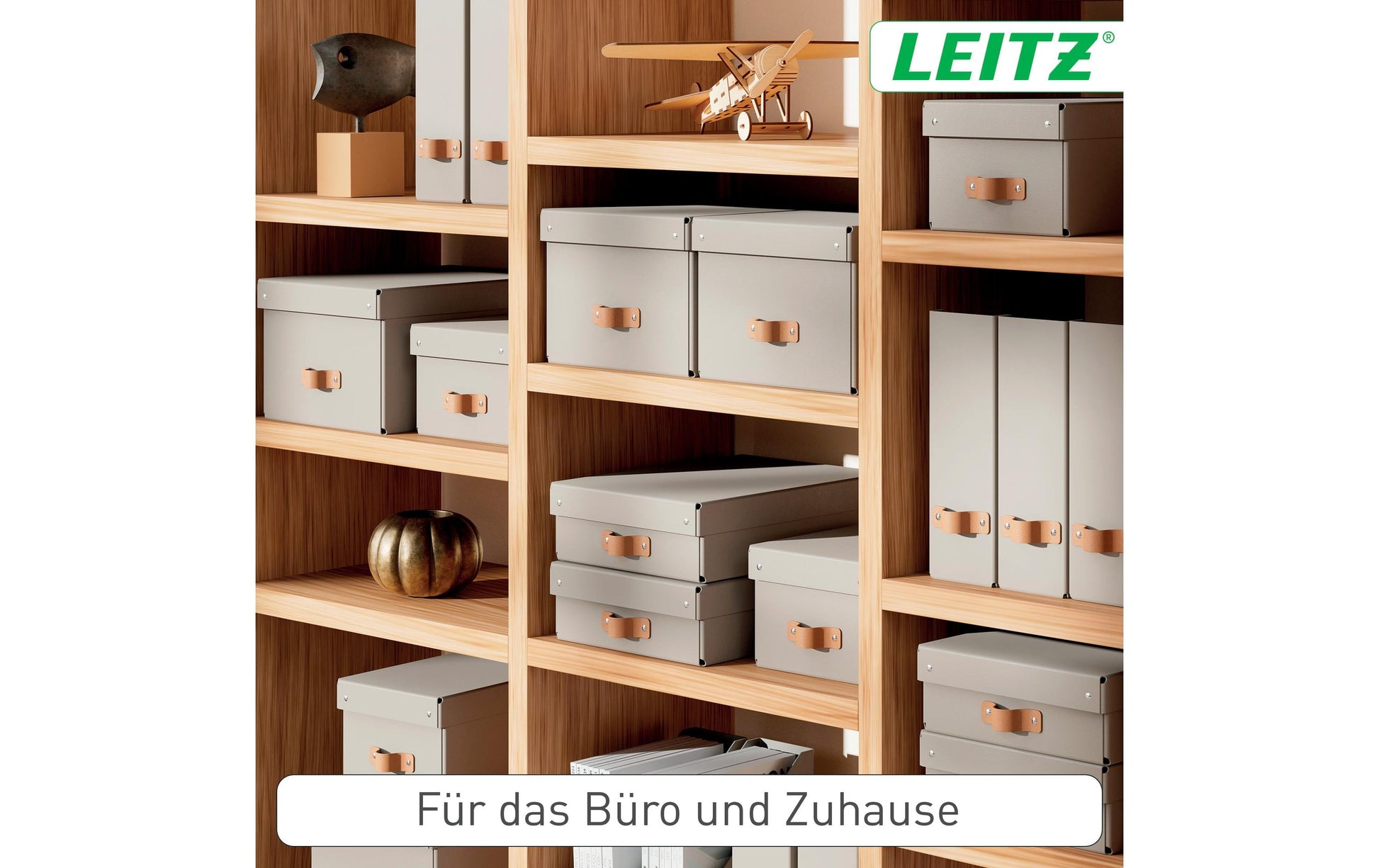 Leitz Aufbewahrungsbox 17 l – mit Klappdeckel, mit Tragegriff, 265 × 200 × 355 mm, Sand, Karton, 2er Pack