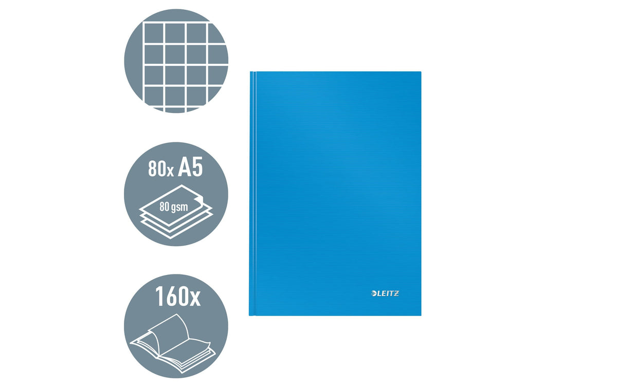 Leitz Notizbuch – A5 – kariert 5 mm – 80 Seiten – 90 g/m² – Hardcover – hellblau – FSC