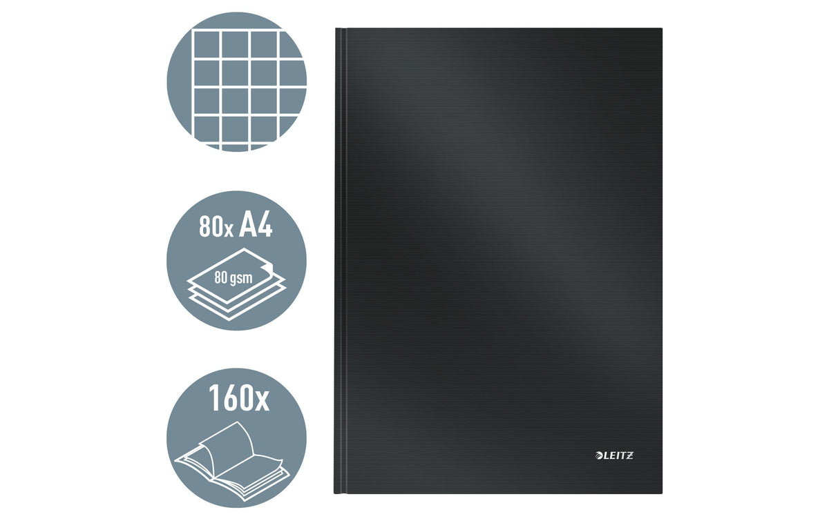 Leitz Notizbuch – A4 – kariert 5 mm – 80 Seiten – 90 g/m² – Hardcover, matt, schwarz