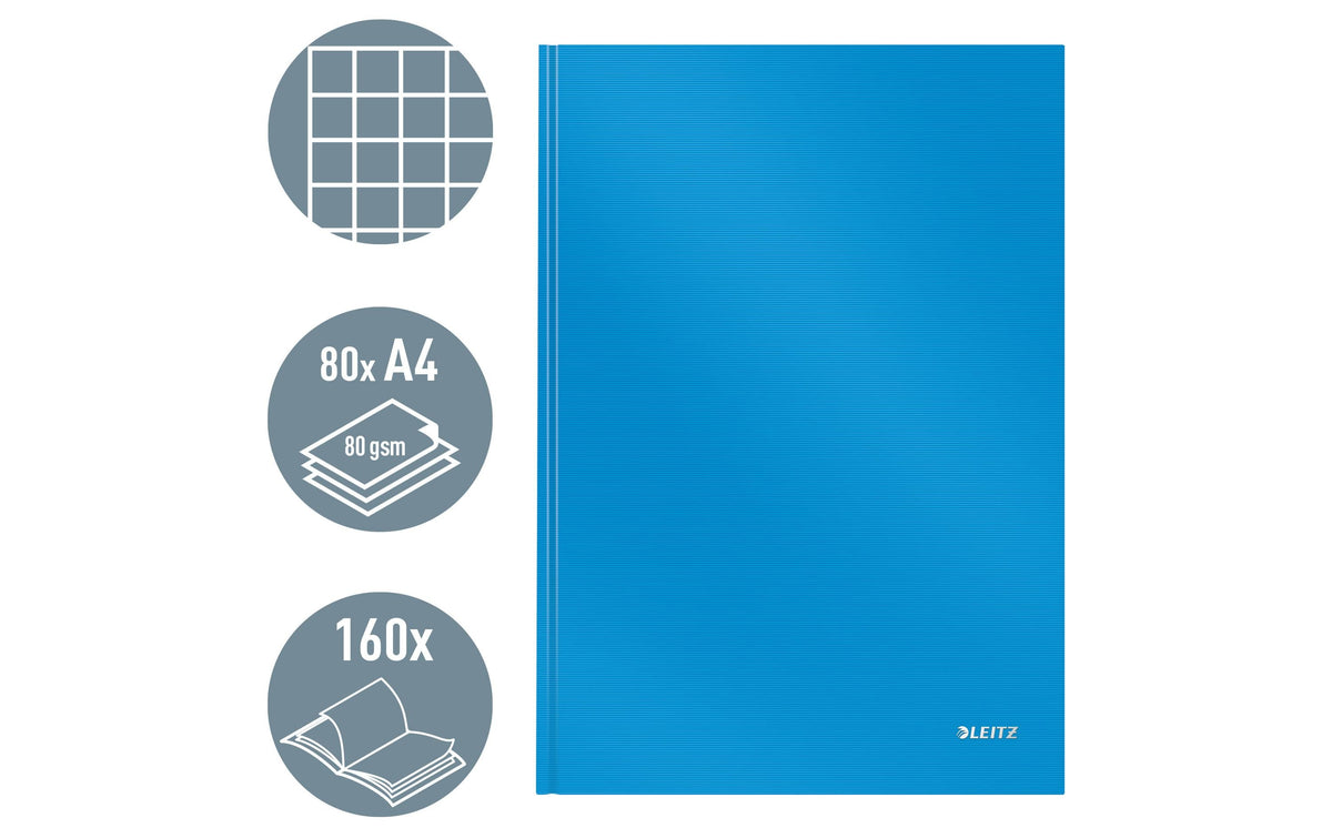 Leitz Notizbuch – A4 – kariert 5 mm – 80 Seiten – 90 g/m² – Hardcover, hellblau