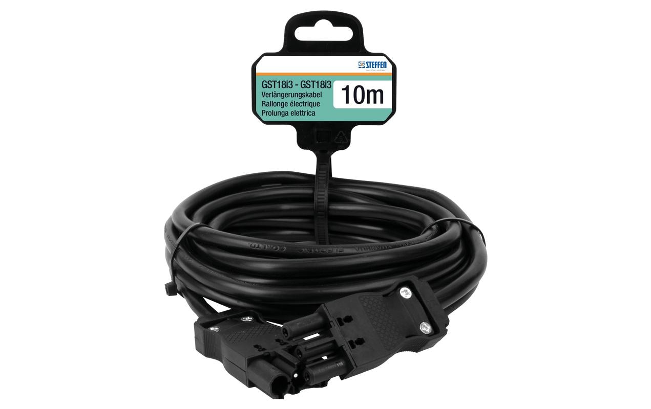 Steffen Verlängerungskabel GST18I3–GST18I3, 10 m, IP20, 1,5 mm², montiert – schwarz