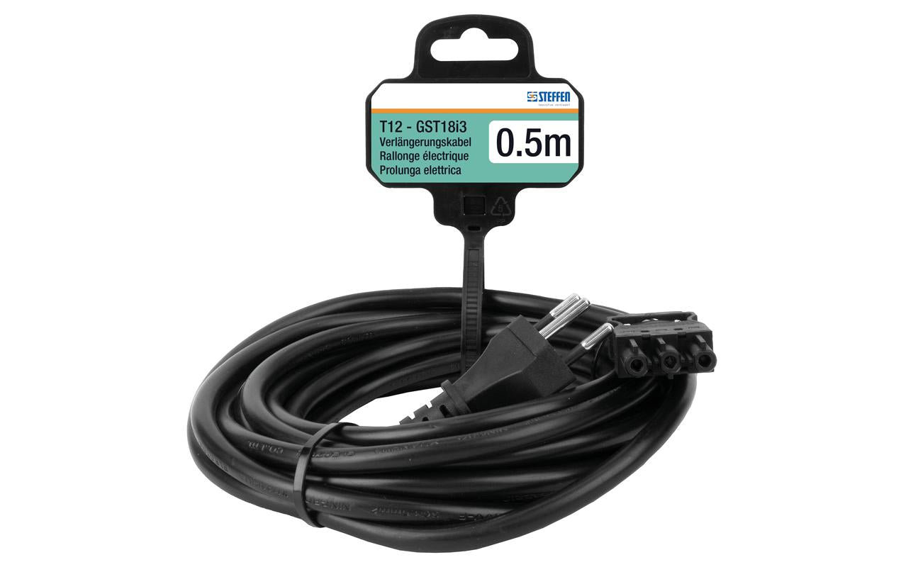 Steffen Verlängerungskabel – T12–GST18I3, 0,5 m, 3×1,5 mm², Schwarz