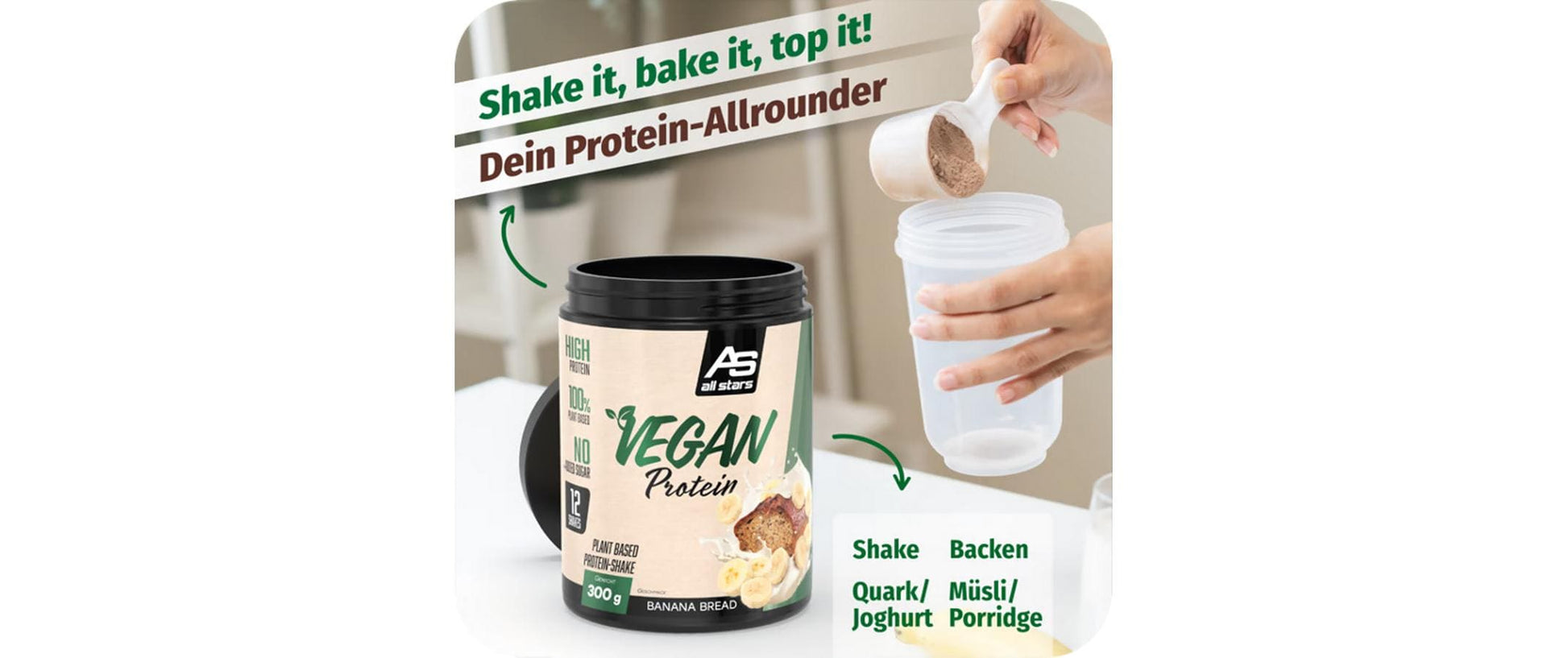 ALL STARS Fitness Products All Stars Proteinpulver Banane – glutenfrei, vegan – 300 g