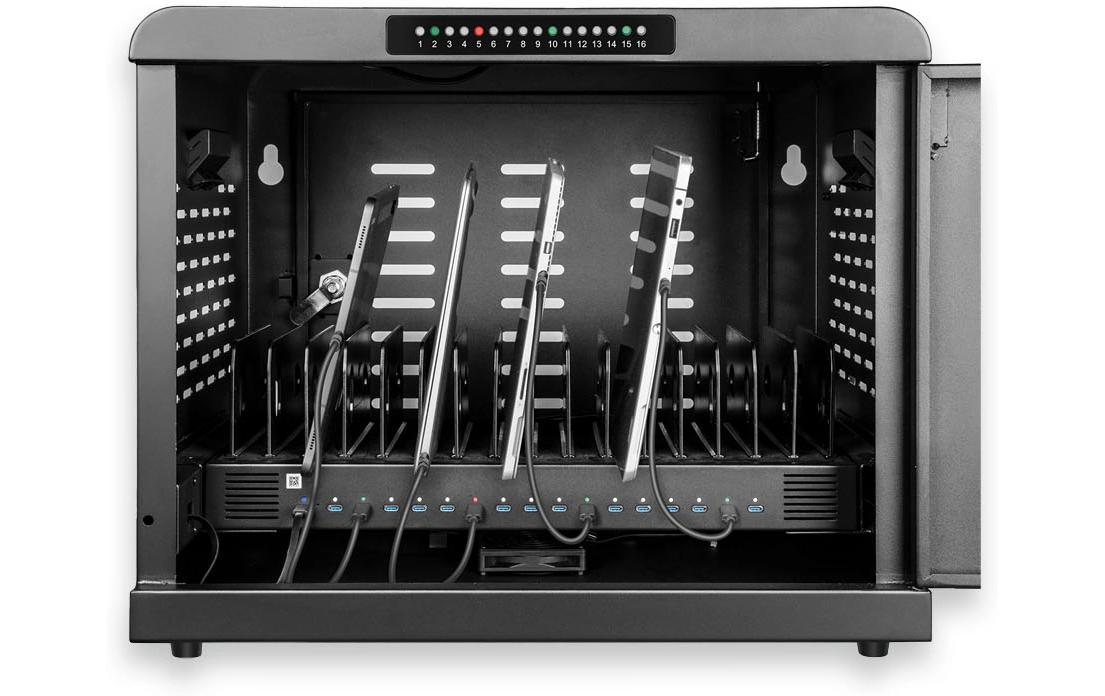 LMP Lade-/Aufbewahrungsschrank – für 16 Geräte – abschliessbar, 1000 W gesamt, 60 W/Port – Schwarz