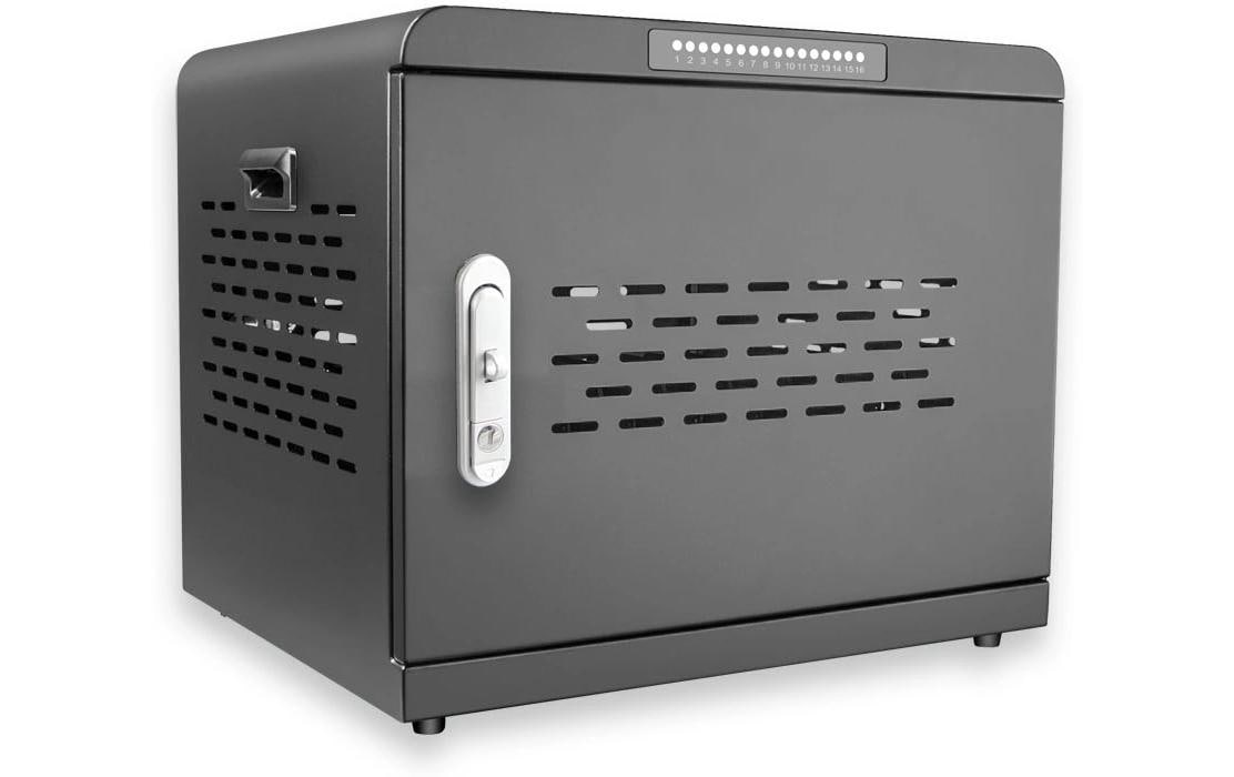 LMP Lade-/Aufbewahrungsschrank – für 16 Geräte – abschliessbar, 500 W Netzteil, 30 W pro Port – Schwarz