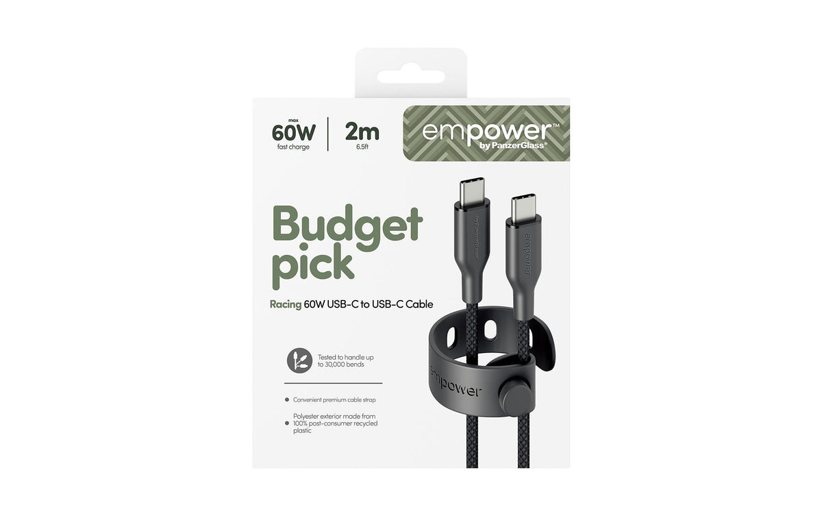 PanzerGlass USB-C auf USB-C Kabel – USB 2.0 (480 Mbit/s) – 2 m – PD 60 W – Schwarz