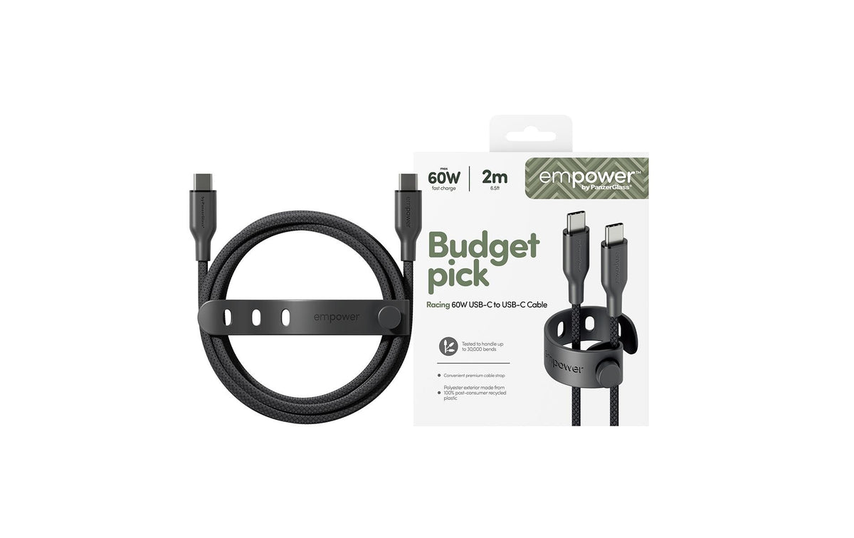 PanzerGlass USB-C auf USB-C Kabel – USB 2.0 (480 Mbit/s) – 2 m – PD 60 W – Schwarz