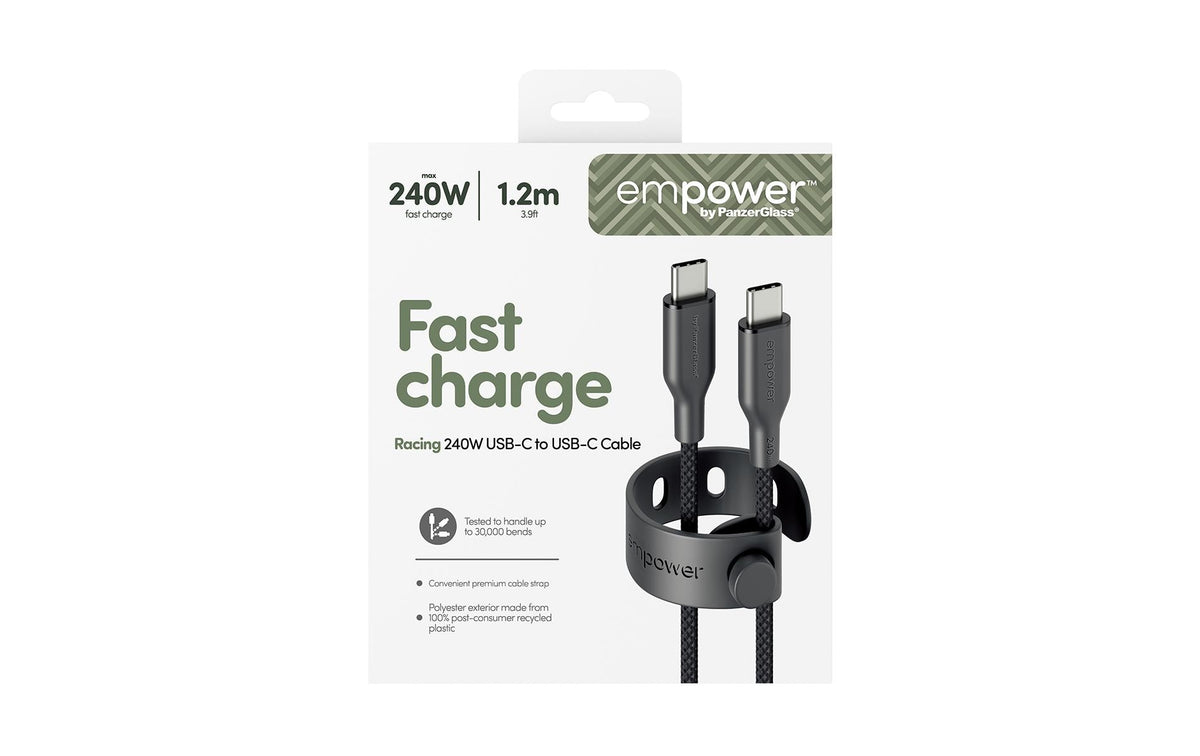 PanzerGlass USB-C auf USB-C Kabel – USB 2.0 (480 Mbit/s) – 1,2 m – PD 240 W – Schwarz