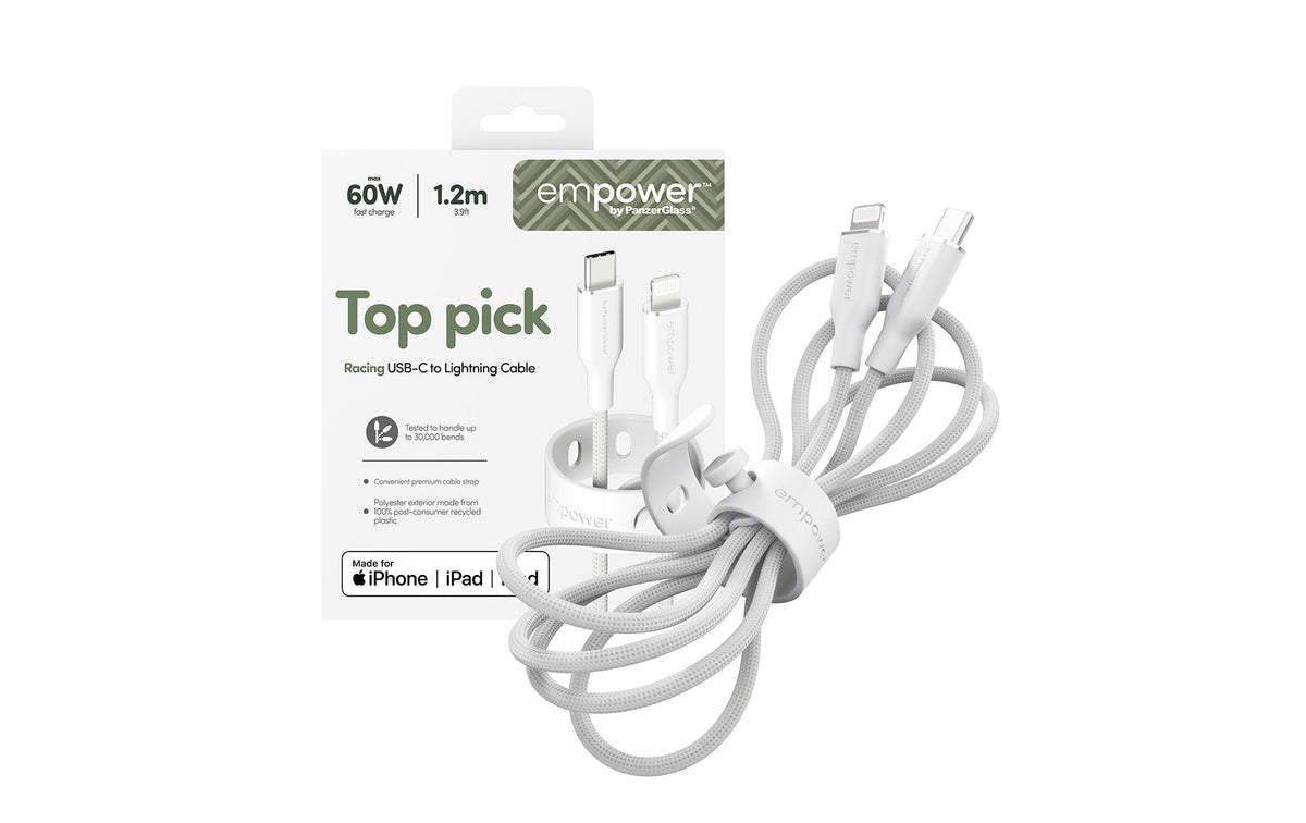 PanzerGlass Daten- & Ladekabel – USB-C auf Lightning 1,2 m, MFi zertifiziert, PD 60 W, Weiss – für iPhone/iPad